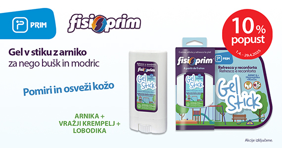 Prim Fisioprim gel v stiku z arniko vam je na voljo 10% ugodneje.