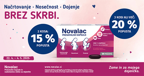 Ob nakupu 2 izdelkov Novalac Prenatal prejmete 15% popust, ob nakupu 3 ali več izdelkov pa kar 20% popust.