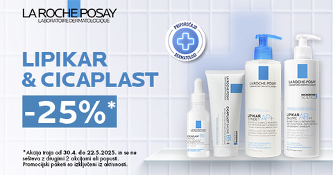 La Roche-Posay Lipikar in Cicaplast izdelki so vam na voljo kar 25% ugodneje.