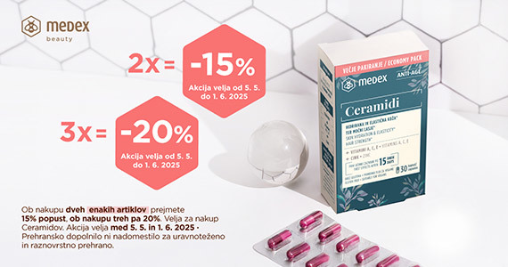 Ob nakupu 2 izdelkov Medex Ceramidi prejmete 15% popust, ob nakupu 3 ali več izdelkov pa kar 20% popust.