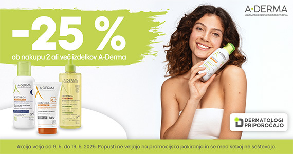 Ob nakupu 2 izdelkov A-Derma prejmete 25% popust.