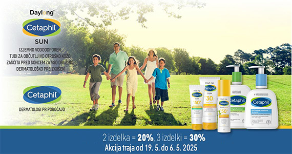 Ob nakupu 2 izdelkov Cetaphil in/ali Cetaphil Daylong prejmete 20% popust, ob nakupu 2 ali več pa kar 30% popust.