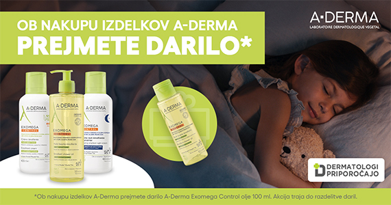 Ob vsakem nakupu z izdelki A-Derma prejmete darilo:  A-Derma Exomega Control olje (100 ml).