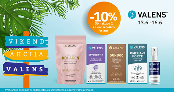 Valens vikend na Lekarnar.com: Ob nakupu 2 ali več izdelkov Valens prejmete 10% popust.
