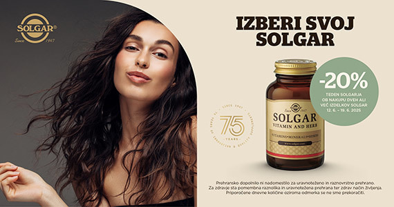 Ob nakupu 2 ali več izdelkov Solgar prejmete 20% popust.