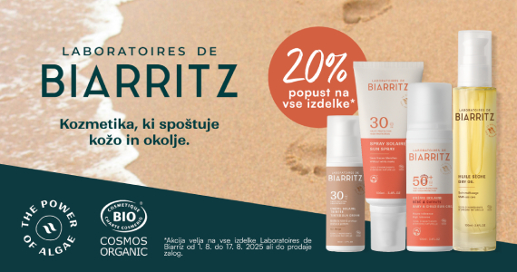 Vsi izdelki Biarritz so vam na voljo 20% ugodneje.