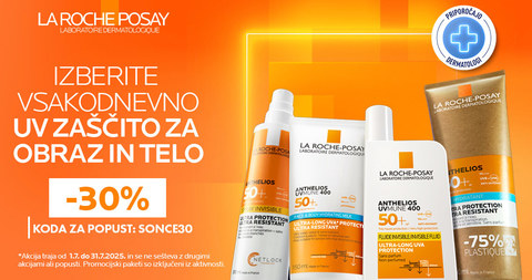 Izdelki La Roche-Posay Anthelios so vam na voljo 30% ugodneje.
