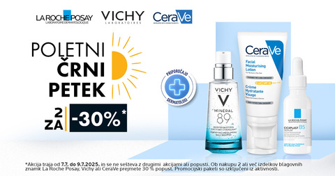 Summer Black Friday na Lekarnar.com: Ob nakupu 2 ali več izdelkov La Roche-Posay, Vichy in/ali CeraVe prejmete kar 30% popust.