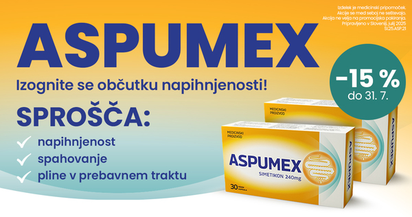 Aspumex Simetikon 240 mg mehke kapsule so vam na voljo 15% ugodneje.