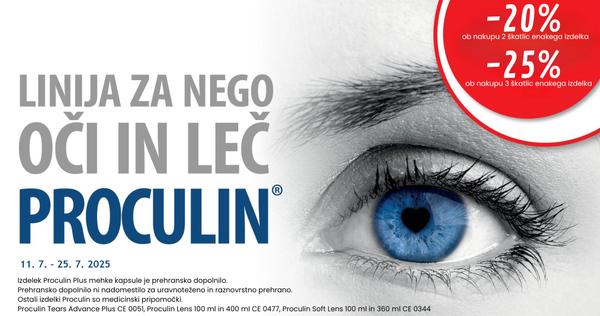 Ob nakupu 2 izdelkov Proculin prejmete 20% popust, ob nakupu 3 ali več izdelkov pa 25% popust