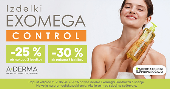 Ob nakupu 2 izdelkov A-Derma Exomega za umivanje prejmete 25% popust, ob nakupu 3 ali več pa kar 30% popust.