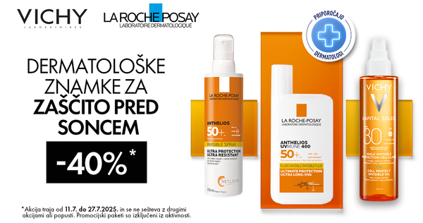 Izbrani izdelki La Roche-Posay Anthelios in Vichy Capital Soleil so vam na voljo kar 40% ugodneje. Koda za popust: SONCE40