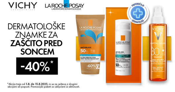 Izbrani izdelki La Roche-Posay Anthelios in Vichy Capital Soleil so vam na voljo kar 40% ugodneje. Koda za popust: SONCE40