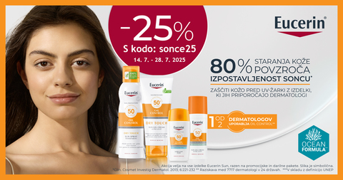Eucerin Sun izdelki so vam na voljo 25% ugodneje. Koda za popust: SONCE25