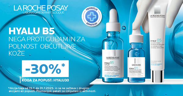Izdelki La Roche-Posay Hyalu B5 so vam na voljo 30% ugodneje. Koda za popust: HYALU30