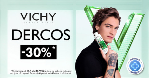 Vsi izdelki Vichy Dercos so vam na voljo 30% ugodneje.