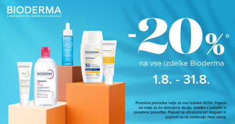 Vsi izdelki Bioderma so vam na voljo 20% ugodneje.