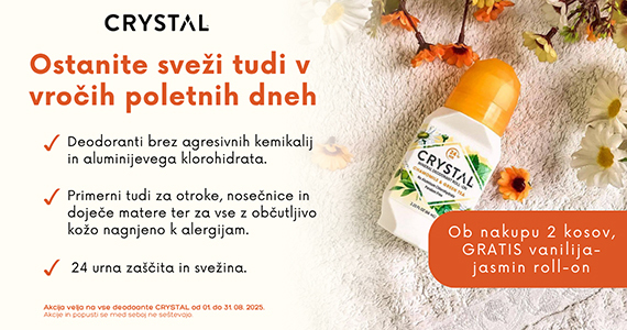 Ob nakupu 2 dezodorantov Crystal prejmete darilo: Crystal essence deo roll-on vanilija in jasmin (66 ml).