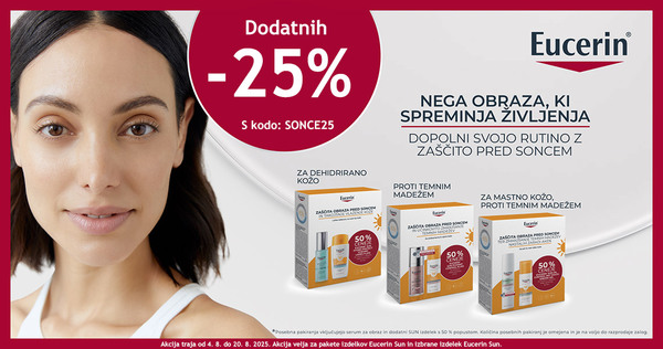 Izbrani izdelki Eucerin Sun so vam na voljo 25% ugodneje. Koda za popust: SONCE25 - Slika 1