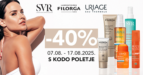 SVR Sun Secure, Uriage Bariesun in Filorga zaščita pred soncem vam je na voljo 40% ugodneje. Samo s kodo: POLETJE