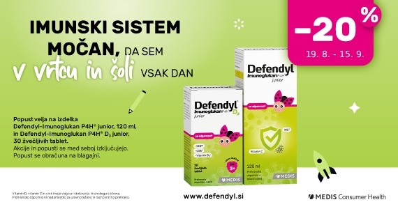 Izbrana izdelka Defendyl-Imunoglukan za otroke sta vam na voljo 20% ugodneje
