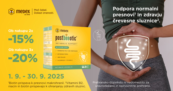 Ob nakupu 2 izdelkov Medex Postbeeotic prejmete 15% popust, ob nakupu 3 ali več izdelkov pa 20% popust.