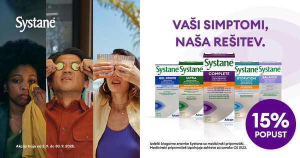 Vsi izdelki Systane so vam na voljo 15% ugodneje.