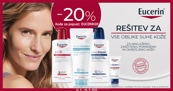 Eucerin izdelki za nego in čiščenje telesa so vam na voljo 20% ugodneje. Koda za popust: EUCERIN20