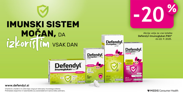 Vsi izdelki Defendyl-Imunoglukan P4H so vam na voljo 20% ugodneje.