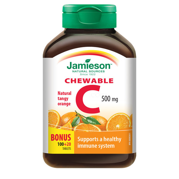  Jamieson Vitamin C 500 mg, žvečljive tablete z okusom pomaranče (120 tablet)