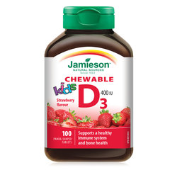 Jamieson Vitamin D3, žvečljive tablete za otroke z naravnim okusom jagode 100 (tablet)