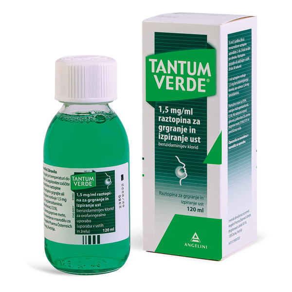 Tantum Verde 1,5 mg/ml, raztopina za grgranje in izpiranje ust 120 ml