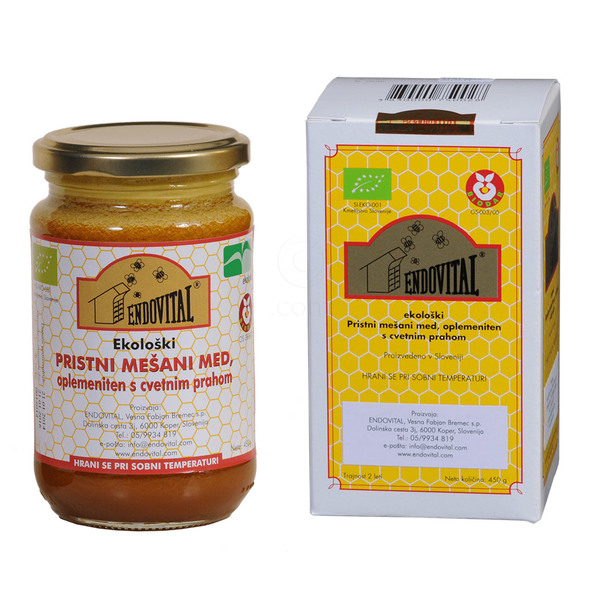 Endovital ekološki med oplemeniten s cvetnim prahom (450 g)cvetnim prahom