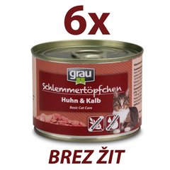 Grau hrana za mačke brez žitaric, piščanec in teletina (6 x 200 g)