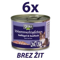 Grau hrana za mačke brez žitaric, perutnina in morska riba (6 x 200 g)