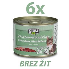 Grau hrana za mačke brez žitaric, kunec, govedina in raca (6 x 200 g)