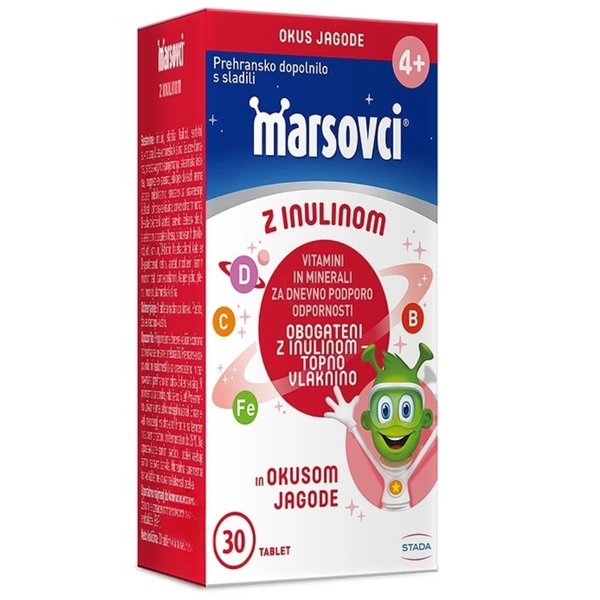 Marsovci, žvečljive tablete z inulinom - okus jagoda (30 tablet)