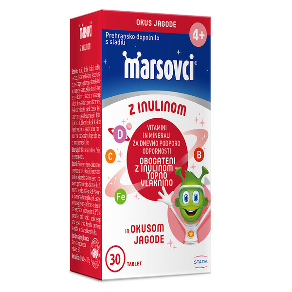 Marsovci, žvečljive tablete z inulinom - okus jagoda (30 tablet)