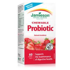 Jamieson Probiotic, žvečljive tablete z okusom jagode (60 tablet)