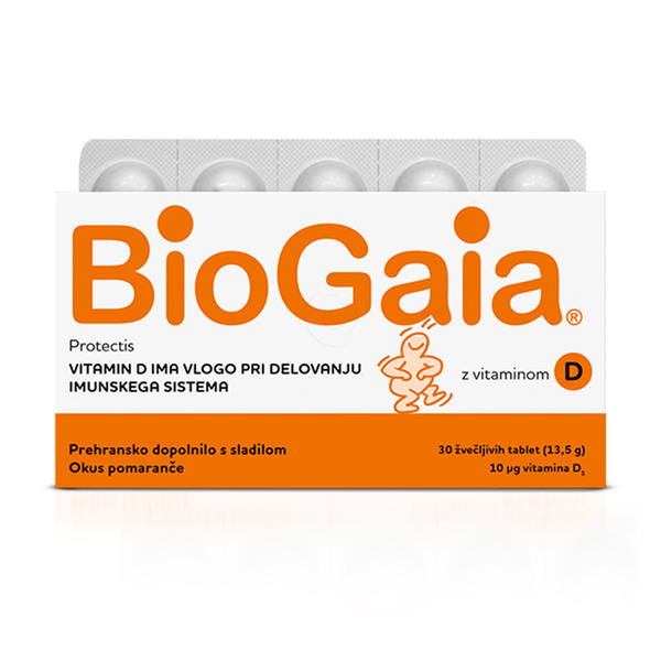 BioGaia Protectis D3, žvečljive tablete z okusom pomaranče (30 tablet)