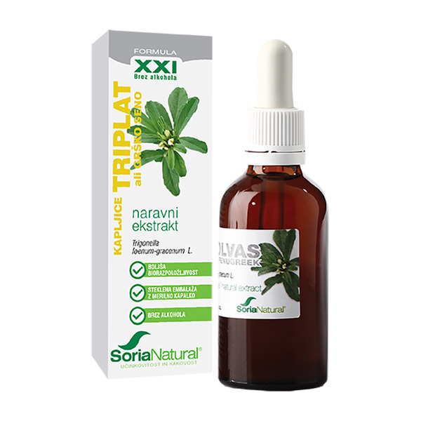 Soria Natural Triplat ali Grško Seno, XXI kapljice brez alkohola (50 ml) 