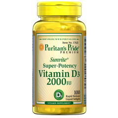Puritan's Pride Vitamin D3 2000 I.E., mehke kapsule (100 kapsul) 