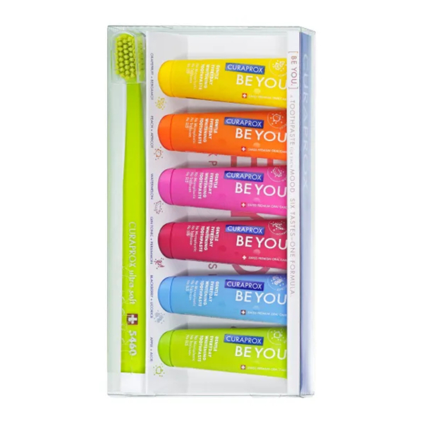 CURAPROX [BE YOU.], paket šestih zobnih past različnih okusov in ščetka CS 5460