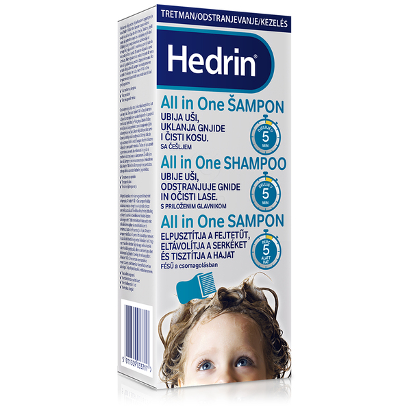 Hedrin All in One, šampon za odstranjevanje uši in gnid (200 ml + glavnik)