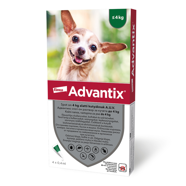 Advantix, raztopina za pse do 4 kg (4 x 0,4 ml)