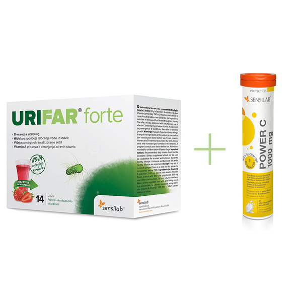 Urifar Forte Sensilab, vrečke - paket (14 vrečk + 20 šumečih tablet) 