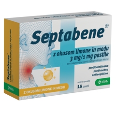 Septabene Krka, pastile z okusom limone in medu 3 mg/1 mg (16 pastil)