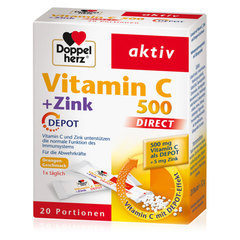 Doppelherz Aktiv Vitamin C 500 + Cink Depot, zrnca v vrečkah (20 vrečk)