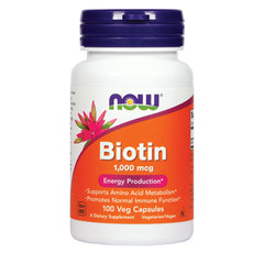 Biotin 1000 µg NOW, vegetarijanske kapsule (100 kapsul)
