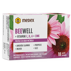 Medex Bee Well, pastile za grlo in žrelo - Ameriški slamnik in Ingver (18 pastil)
